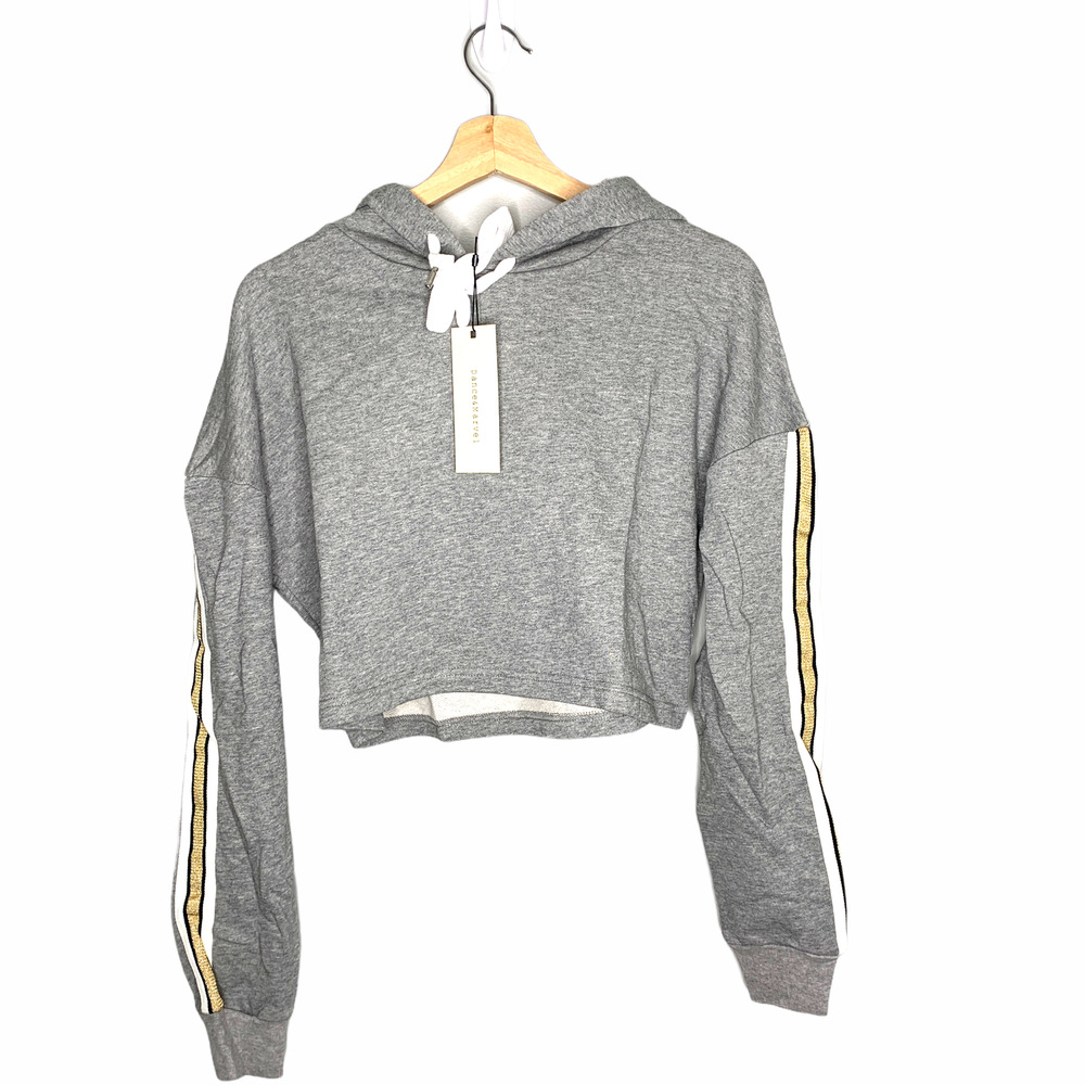 Crop Top Gray Hoodie Sweatshirt NEW M